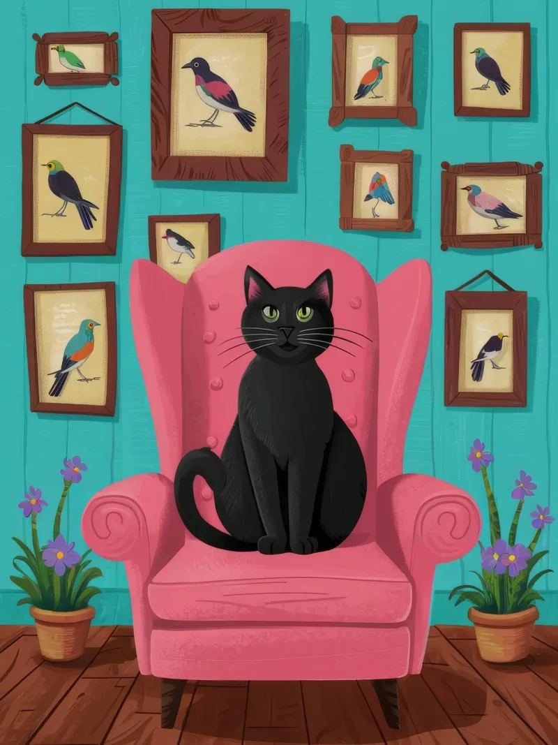 Gatto rosa in poltrona poster da FadeAura