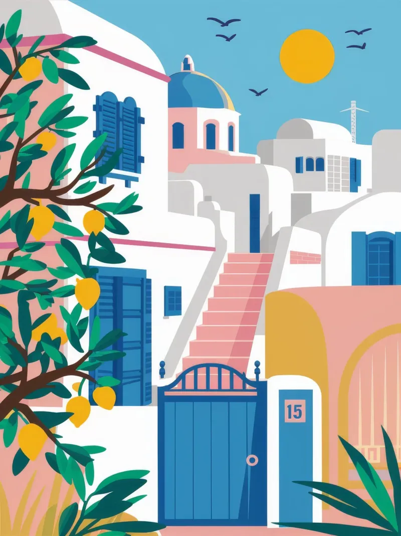 Porta blu Santorini pellicola backlit da Muse Artworks