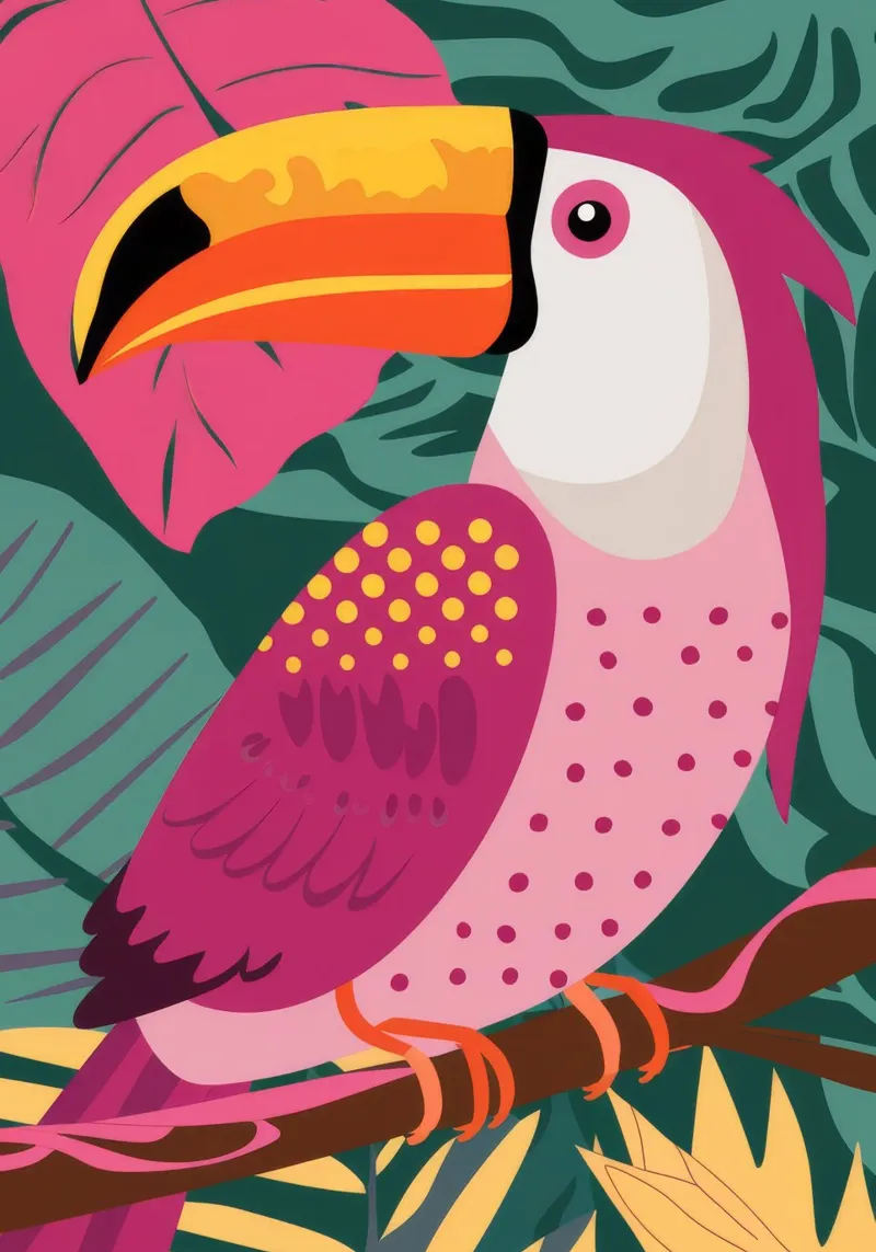 Tucano rosa dei tropici poster con telaio in legno da FadeAura