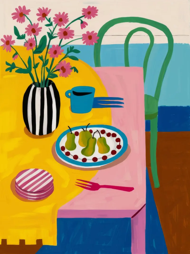 Checkered Table Flowers poster by Muse Artworks