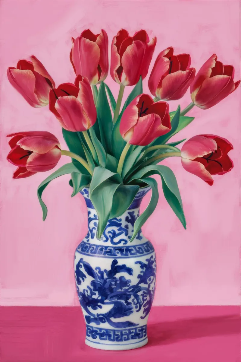 Vaso Chinoiserie Tulipani poster con telaio in plastica da Muse Artworks
