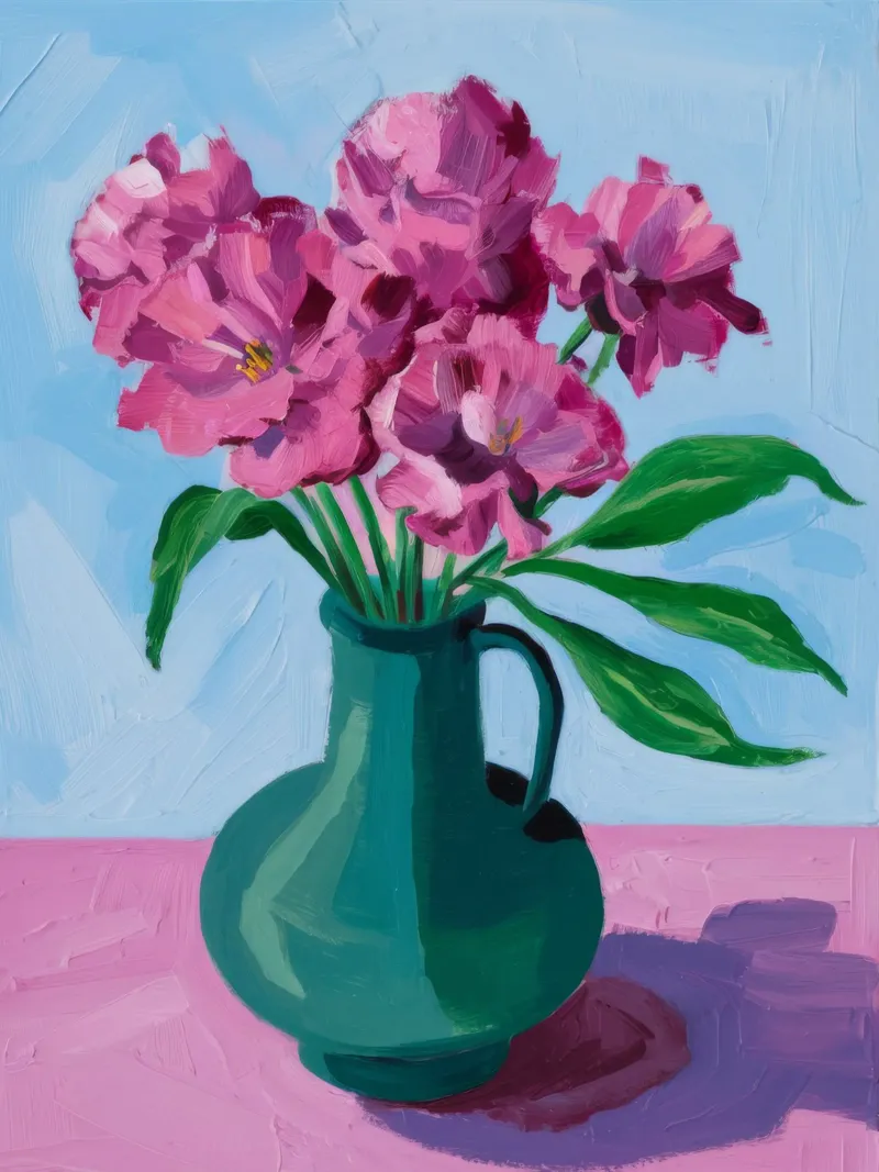 Vaso rosso Fiori rosa carta hahnemühle da FadeAura