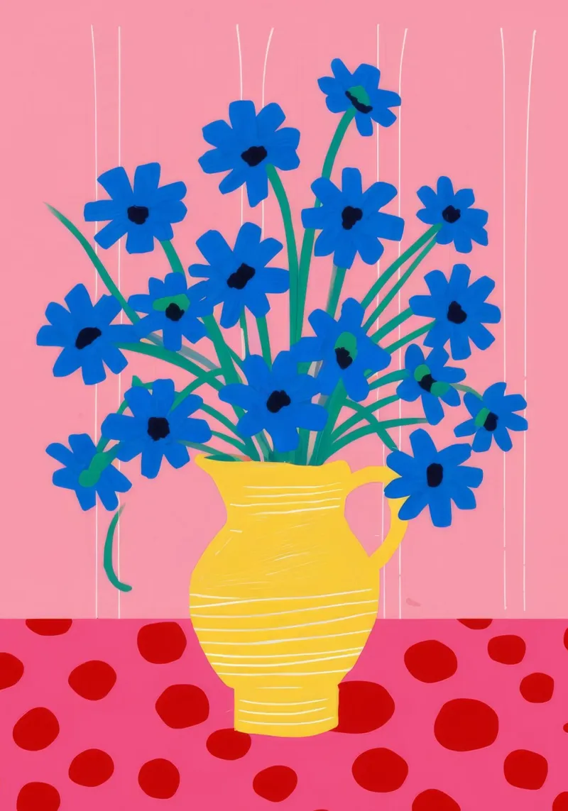 Vase jaune Asters bleus poster de FadeAura
