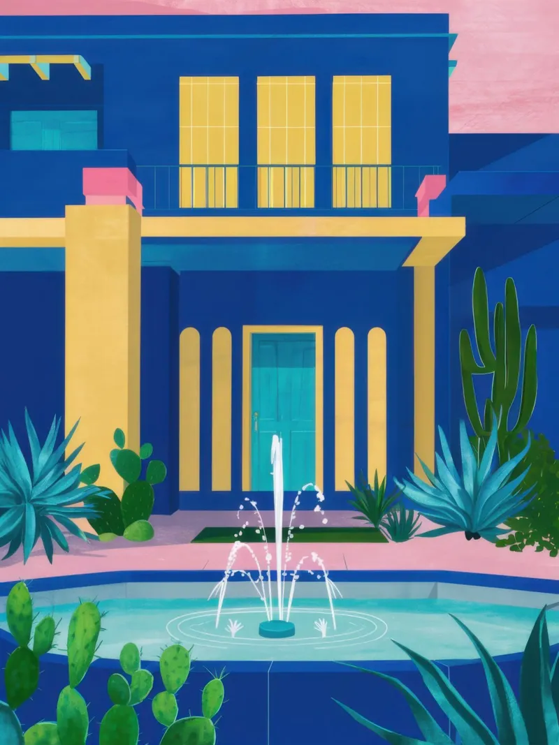 Azure Fountain Innenhof Leinwand mit Schattenfugenrahmen von Pale Aura