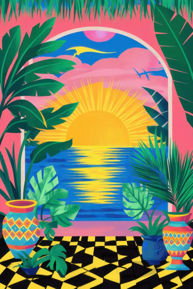 Palm zonsondergang paradijs canvas van Pale Aura