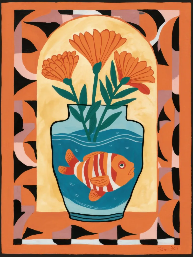 Oranje vis boog canvas met Baklijst van Pale Aura