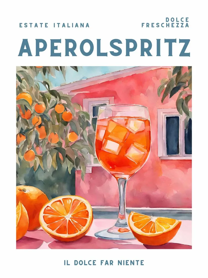 L'été italien - Aperol Spritz poster avec cadre en aluminium de maluniq