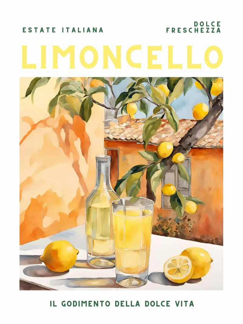 L'été italien - Limoncello poster avec cadre en plastique de maluniq