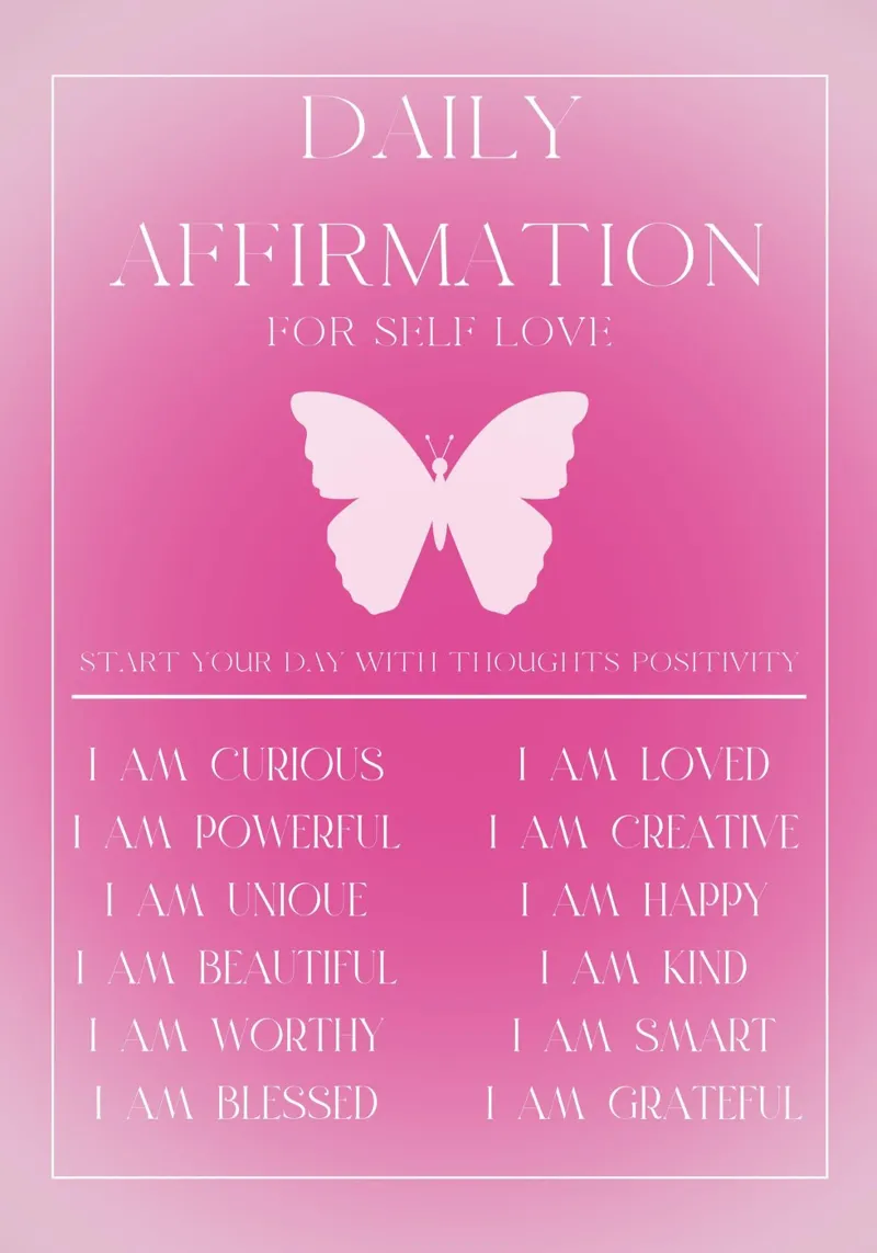 Affermazione quotidiana di amore per se stessi Farfalla rosa Poster Art poster con telaio in alluminio da homdeco