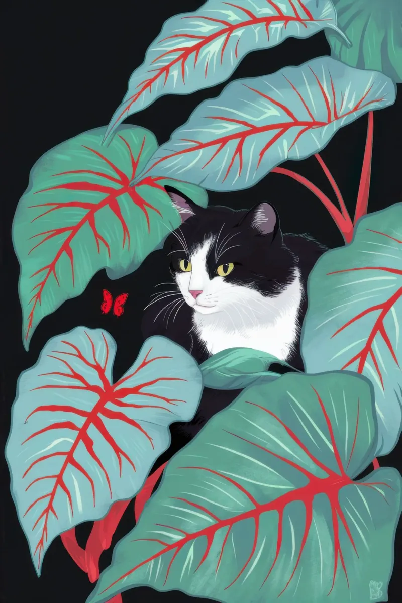 Gatto della giungla Peekaboo poster con telaio in legno da Pale Aura