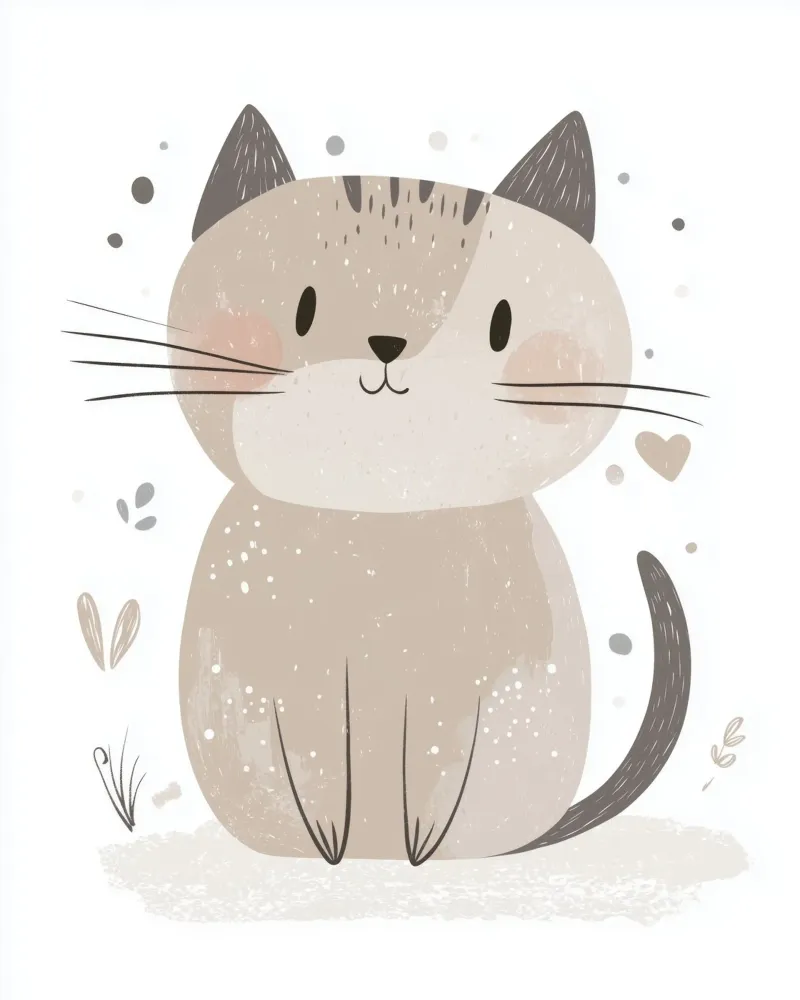 Whimsical Cat poster with wooden frame by Happy Littles