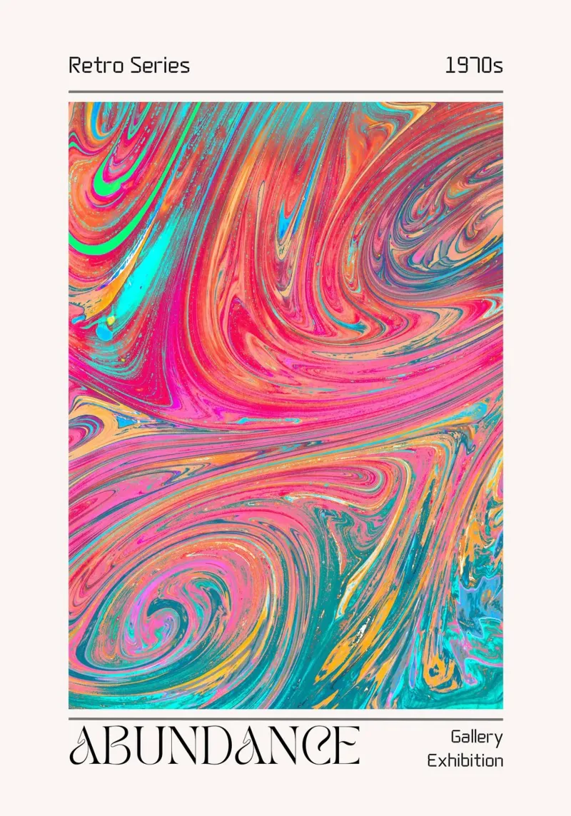 "Abundance" 1970s Retro Swirl Abstracte Kunstdruk canvas van homdeco