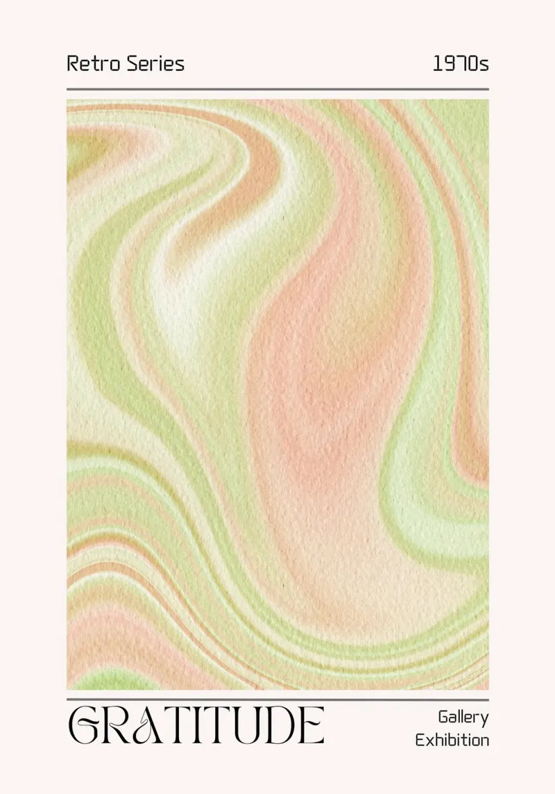"Gratitude" 1970s Retro gemarmerde abstracte kunstdruk canvas van homdeco