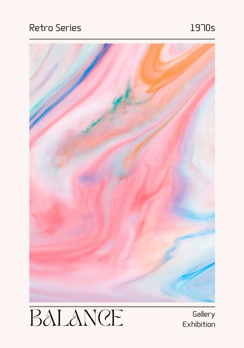 Arte astratta marmorizzata "Balance" 1970s Retro Swirl carta hahnemühle da homdeco