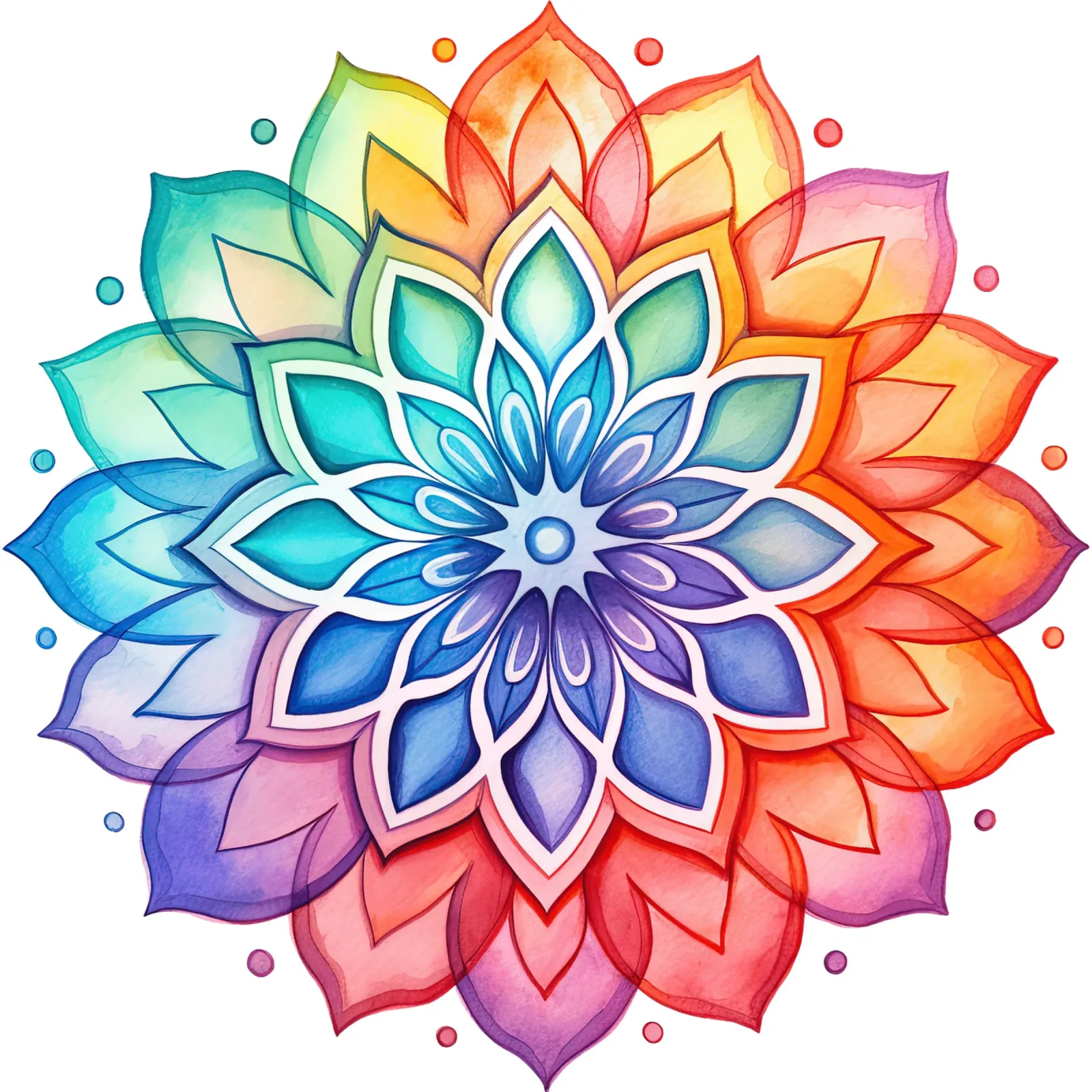 Mandala arcobaleno acquerellato poster con telaio in legno da Spiritual Touch