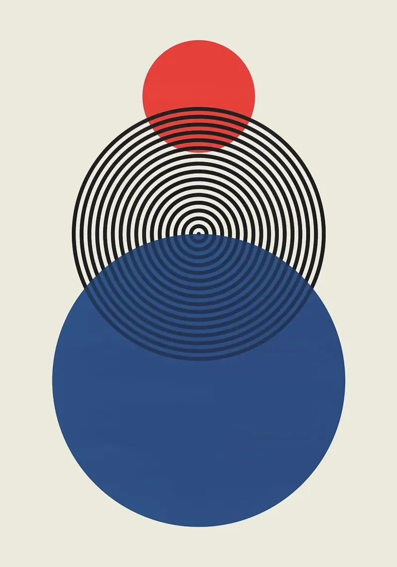 círculo rojo círculo azul círculos concéntricos metacrilato de Ron Bale