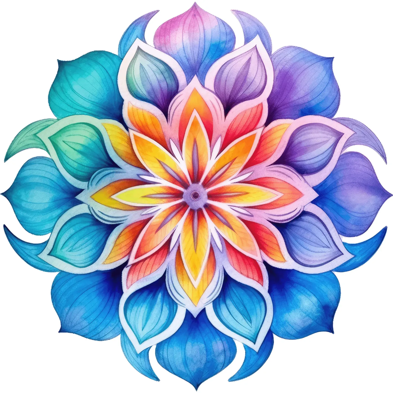 Mandala arcobaleno acquerellato poster con telaio in alluminio da Spiritual Touch