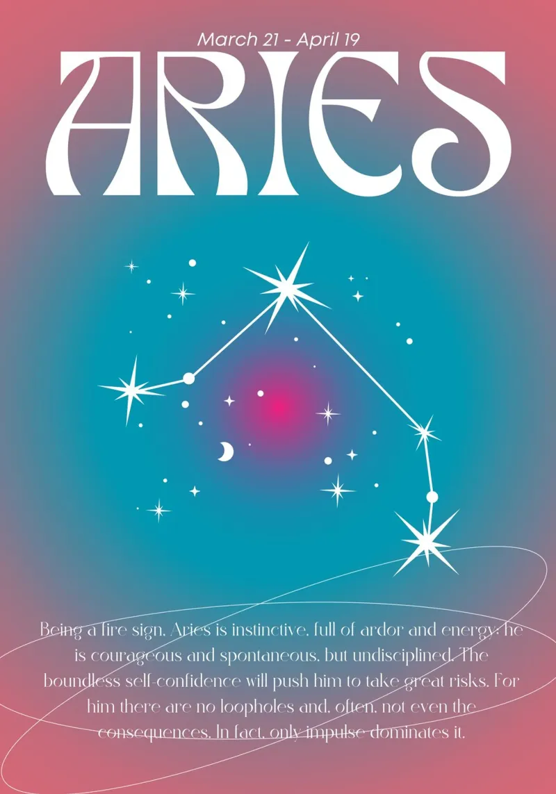 Widder Sternzeichen Konstellation Rosa Blau Aura Kunstdruck Poster von homdeco