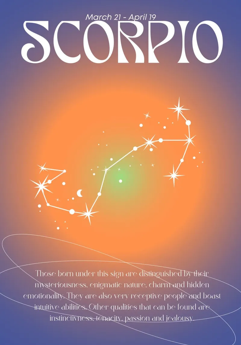 Skorpion Sternzeichen Konstellation Orange Lila Aura Kunstdruck Poster von homdeco