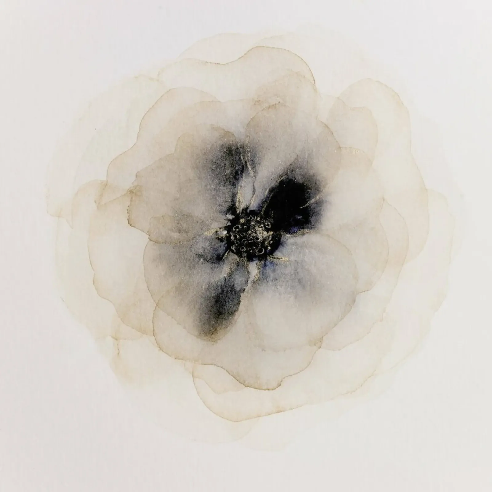 Pittura astratta di fiori - Blu e oro floreale alluminio dibond da Ingrid Beddoes
