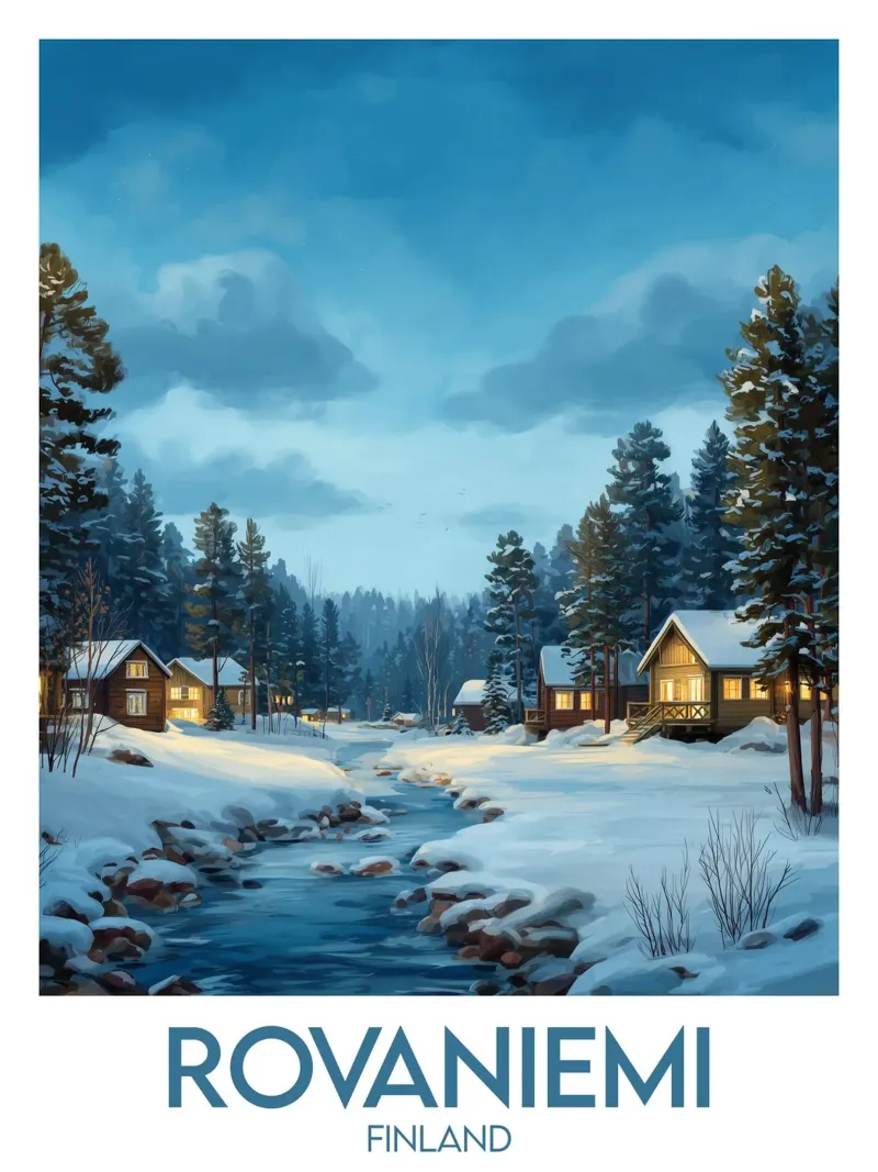 Affiche Rovaniemi tela con Cornice a cassetta da Frame the World