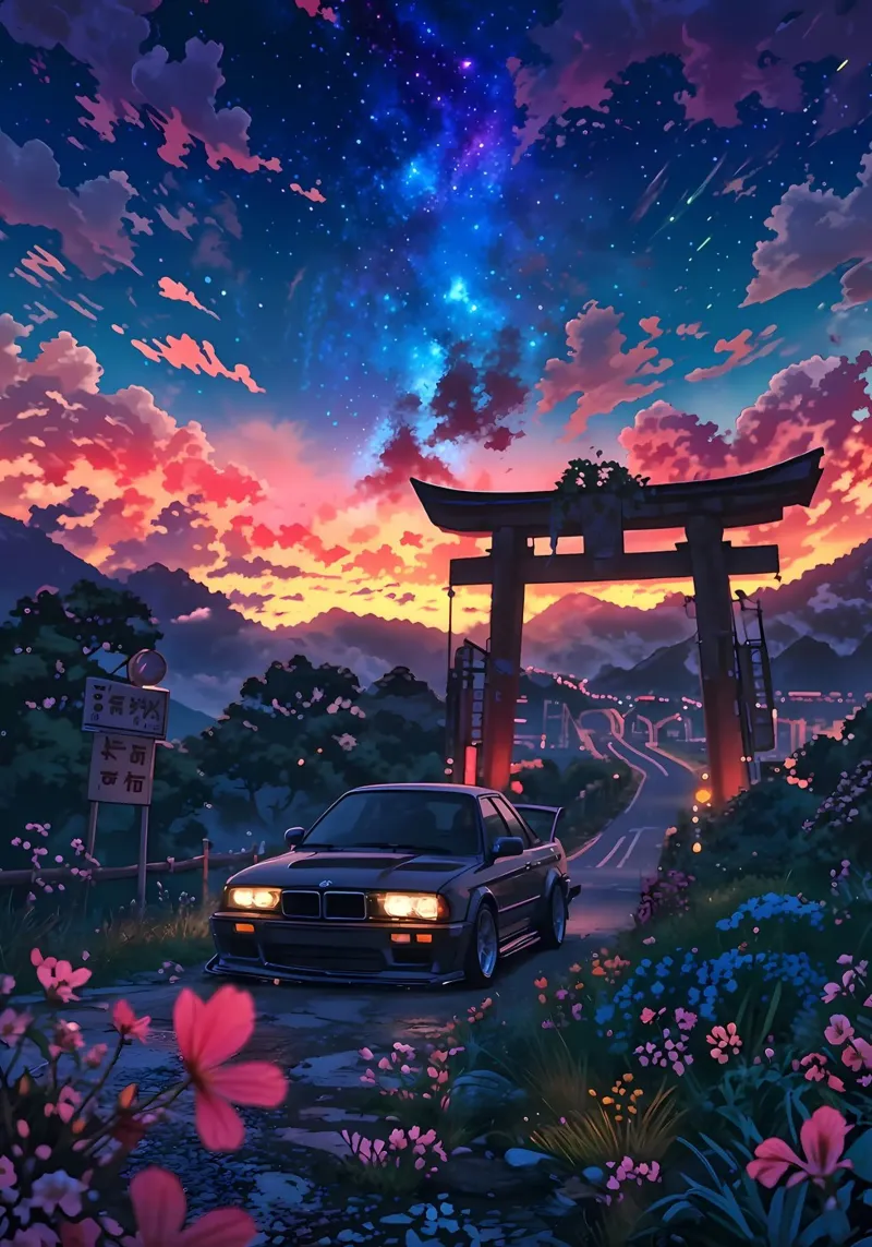 porta di torii cielo notturno pellicola backlit da Lesley Sturgess