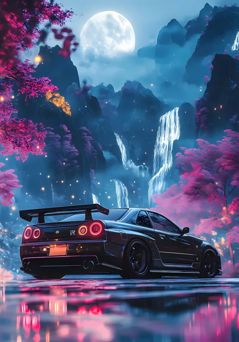 cascata di auto sportive pellicola backlit da Lesley Sturgess