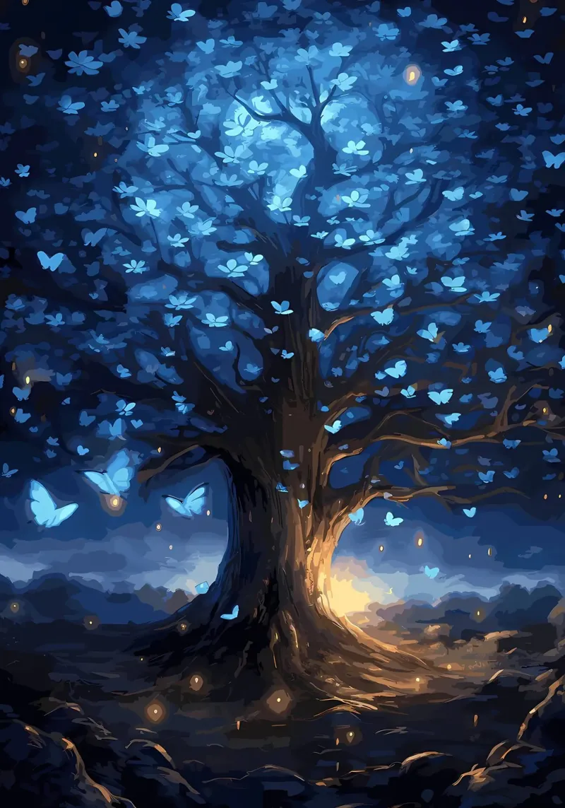 tree butterflies glow canvas by Jennifer R Spyhalski