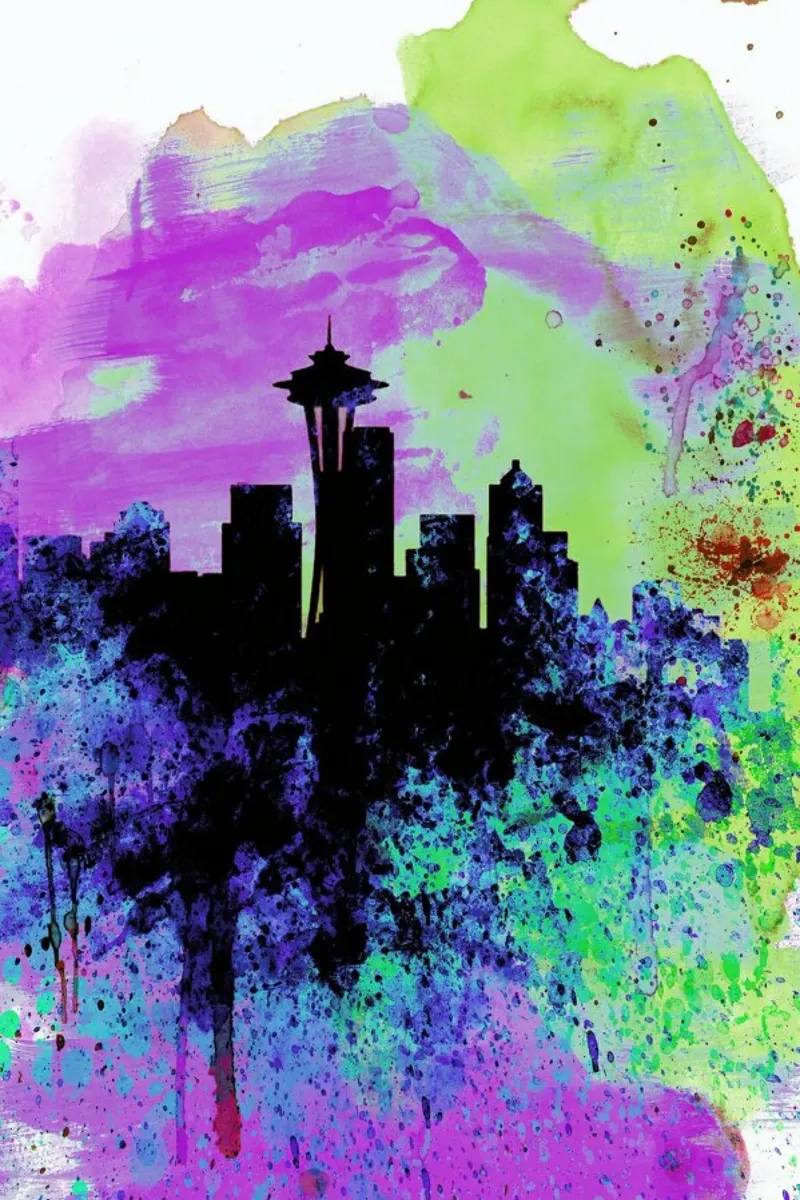 Seattle Watercolor Skyline 1 pellicola backlit da Naxart