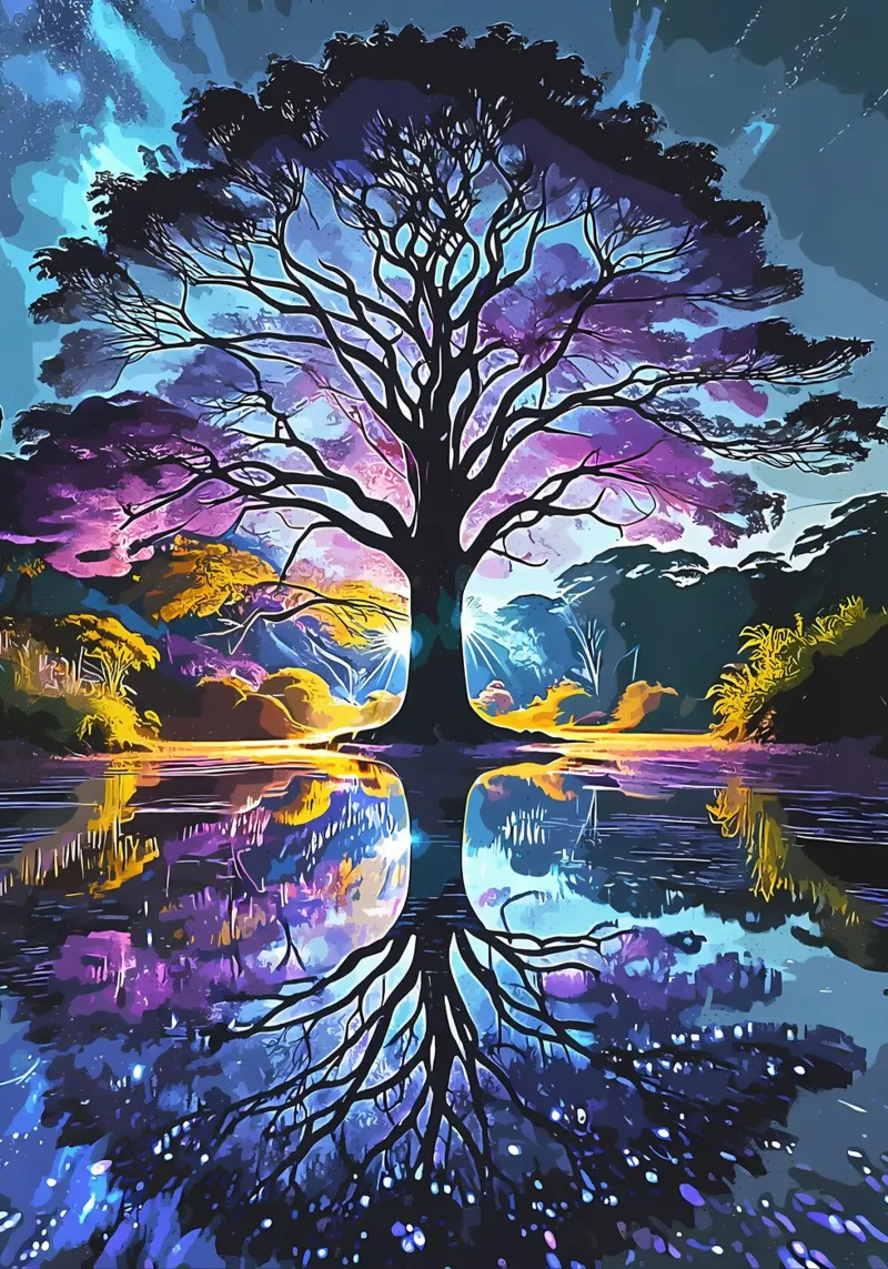 albero acqua riflessione pellicola backlit da Jennifer R Spyhalski