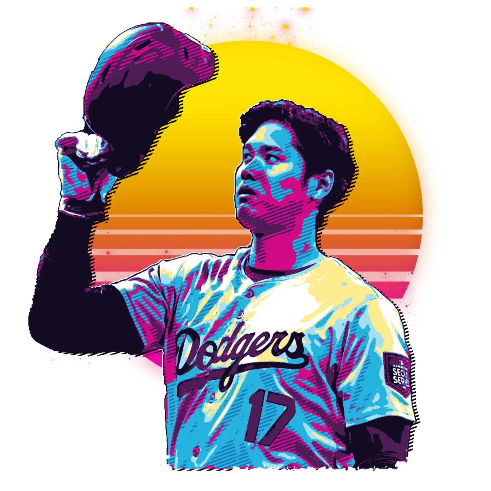 17 Shohei Ohtani Retro poster con telaio in alluminio da singpentinksale