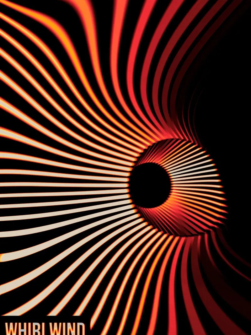 Vortice di luce Astratto Poster Spirale Rosso e Nero poster con telaio in legno da Sarah Mauriaucourt