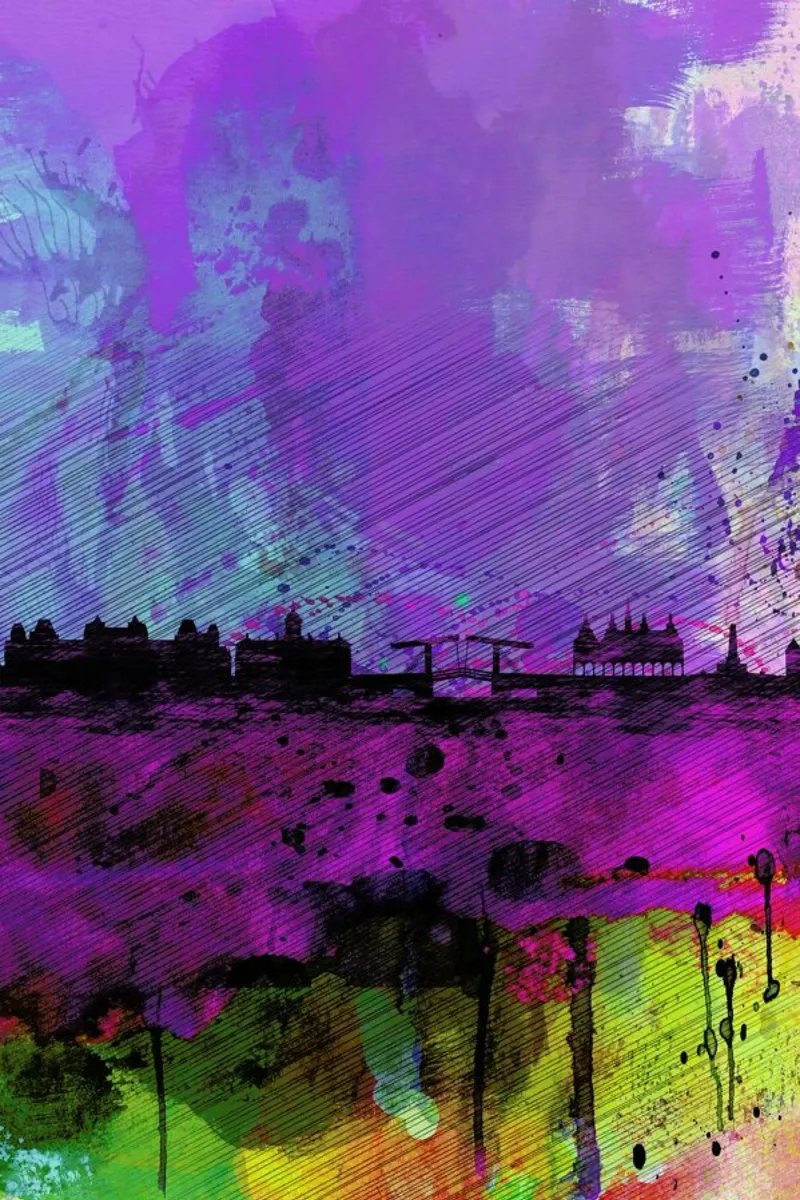 Amsterdam Watercolor Skyline poster con telaio in plastica da Naxart