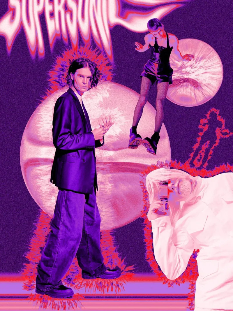 Supersonic Affiche Pop Futuriste Style Rétro Violet et Rose poster de Sarah Mauriaucourt