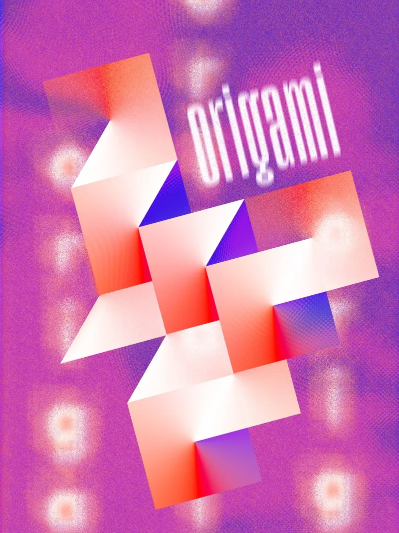 Origami di pixelisé poster con telaio in legno da Sarah Mauriaucourt