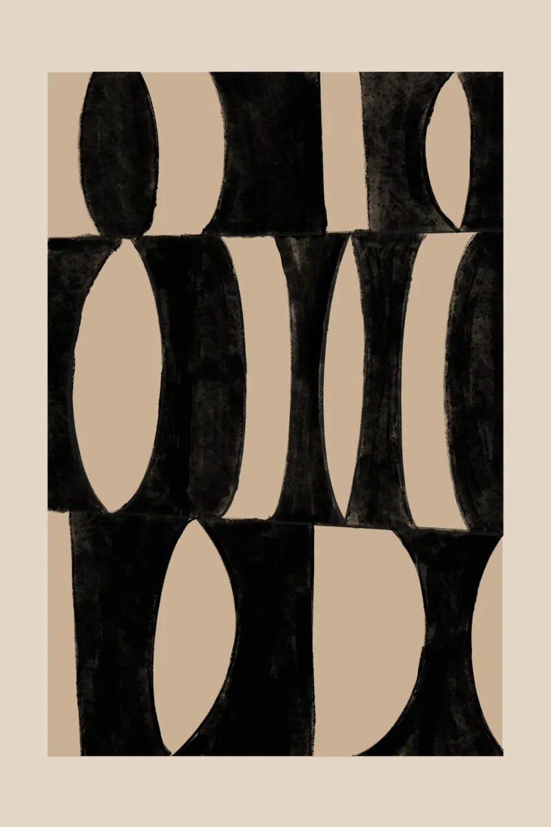 Abstracte Geometrische Kunstdruk Zwart & Beige canvas met Baklijst van Melloi Art Print