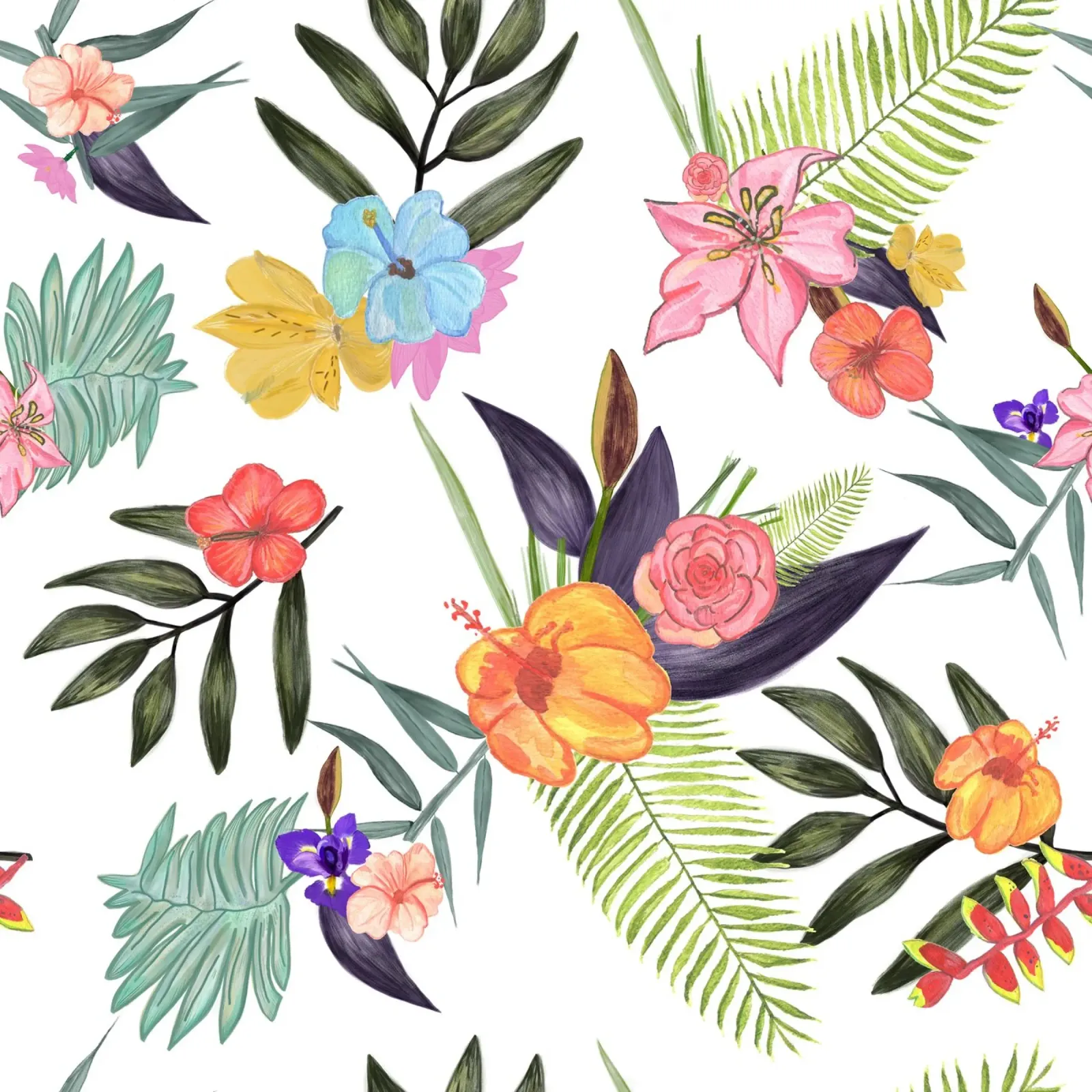 Pennello tropicale acquerello fiori esotici modello alluminio dibond da gulsengunel