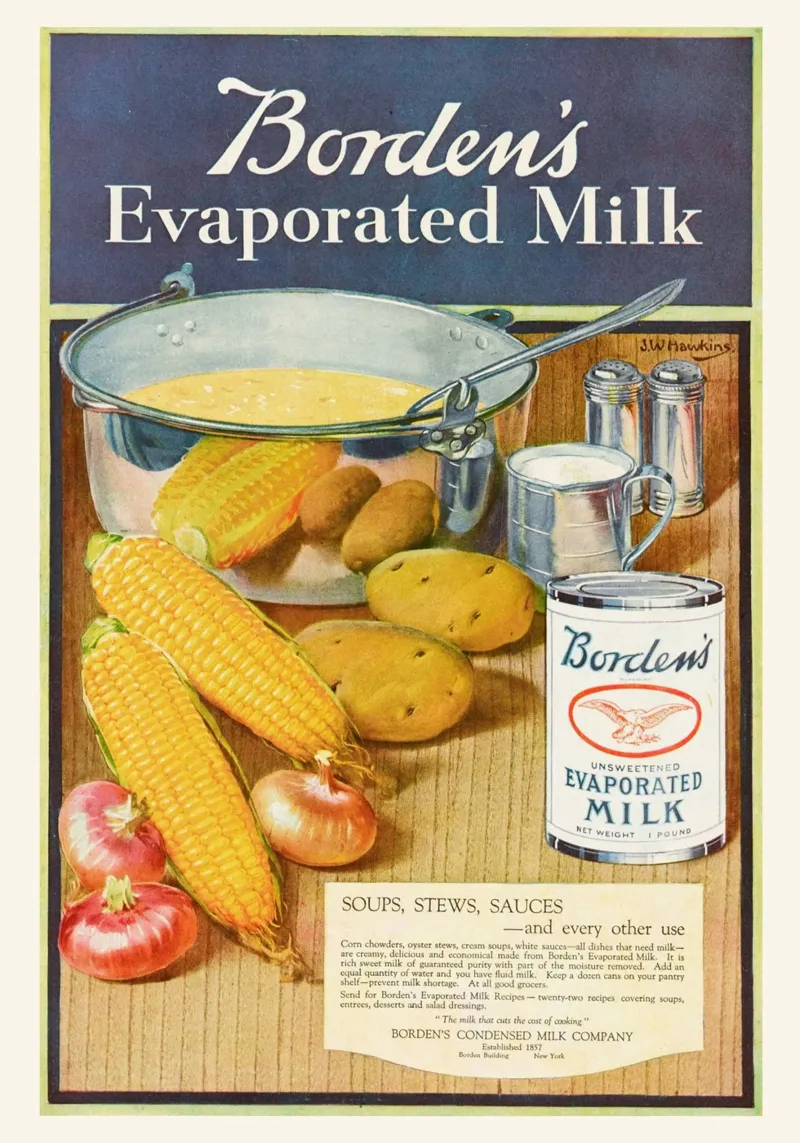 Pubblicità d'epoca del latte evaporato Borden's - Stampa retrò della cucina poster con telaio in plastica da ClubArt