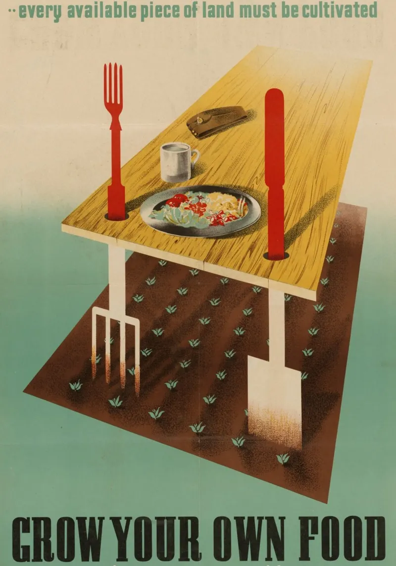 Poster di propaganda della seconda guerra mondiale "Coltivate il vostro cibo". tela con Cornice a cassetta da ClubArt