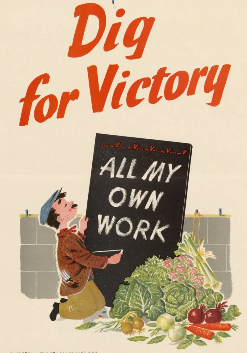 Poster di propaganda britannico della seconda guerra mondiale "Dig for Victory" (Scavare per la vittoria) poster da ClubArt