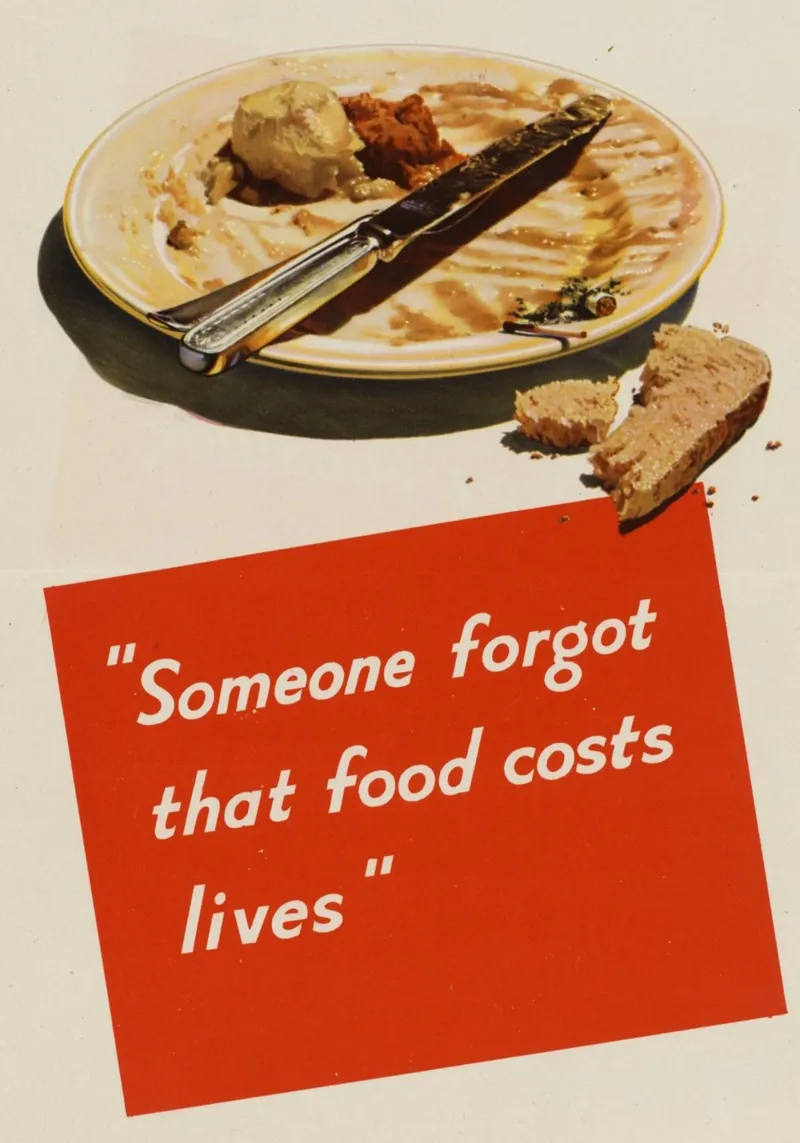 "Affiche de propagande anti-gaspillage de la Seconde Guerre mondiale "La nourriture coûte des vies poster de ClubArt