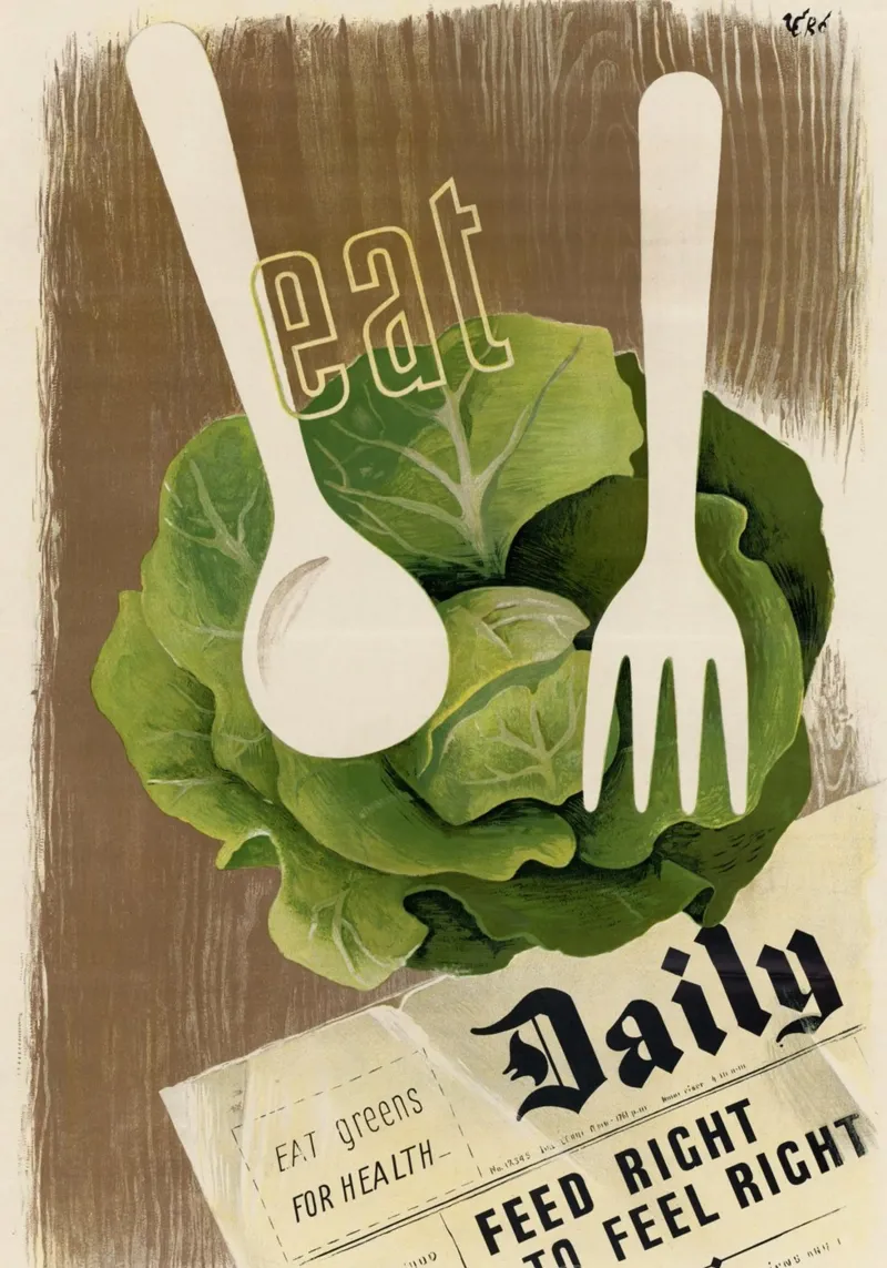 "Eet Dagelijks" WWII Ministerie van Voedsel Propaganda Poster canvas met Baklijst van ClubArt