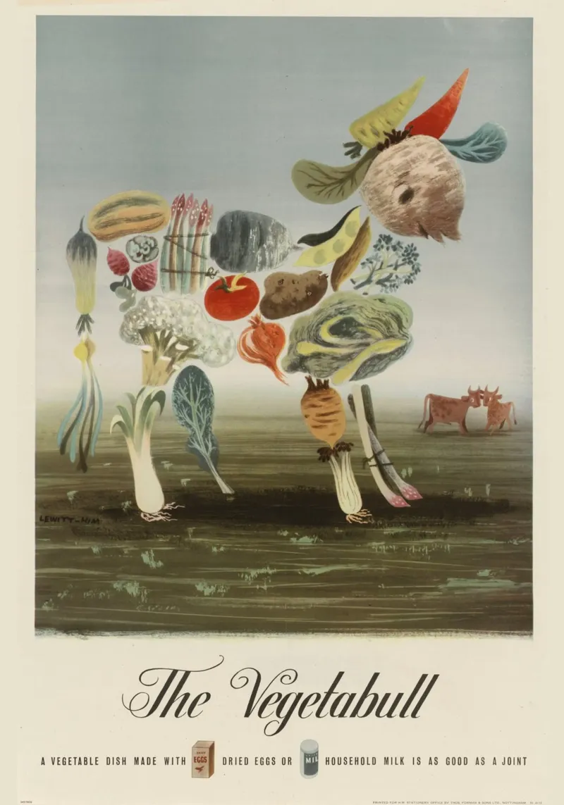 Poster di propaganda alimentare "The Vegetabull" della seconda guerra mondiale poster con telaio in legno da ClubArt
