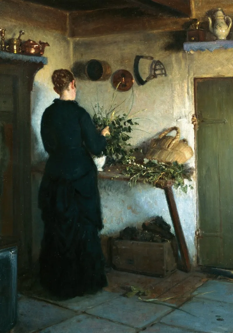 Donna in cucina rustica del XIX secolo - Pittura di genere alluminio dibond da ClubArt