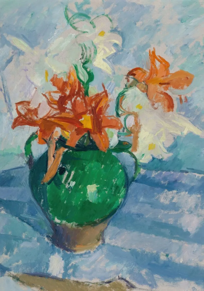 Levendig Lelie Stilleven - Post-Impressionistische Bloemsierkunst canvas met Baklijst van ClubArt