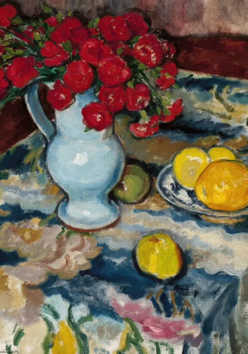 Post-Impressionist Red Roses & Citrus Still Life canvas with Floater frame by ClubArt