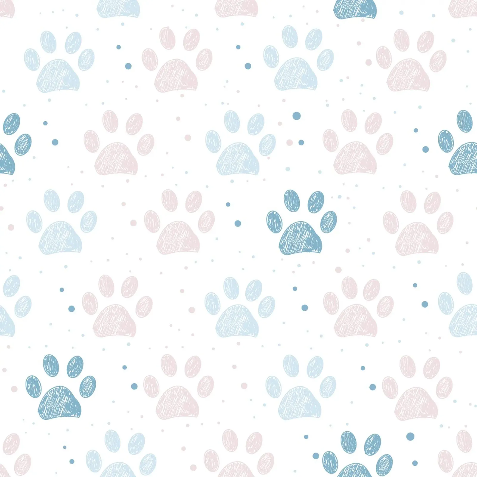 Pink and blue paw prints seamless fabric design pattern canvas by gulsengunel