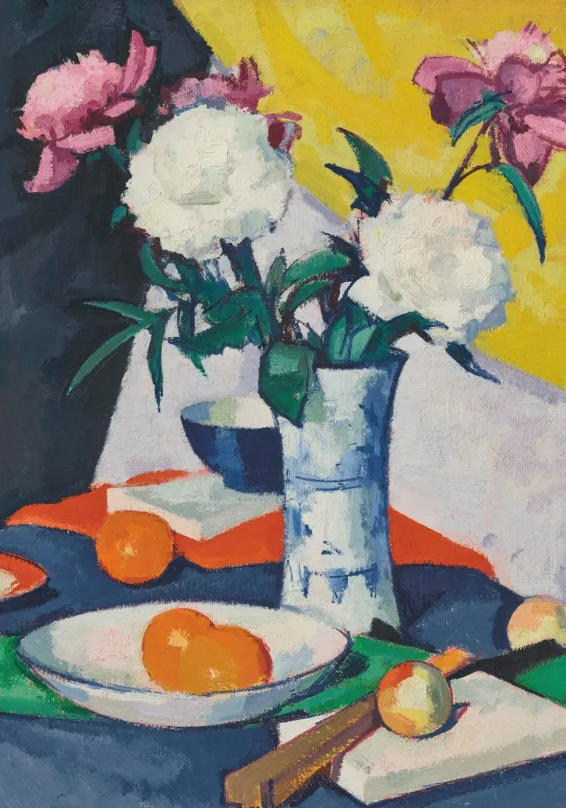 Expressionist Peonies & Oranges Still Life - Bold Art canvas with Floater frame by ClubArt