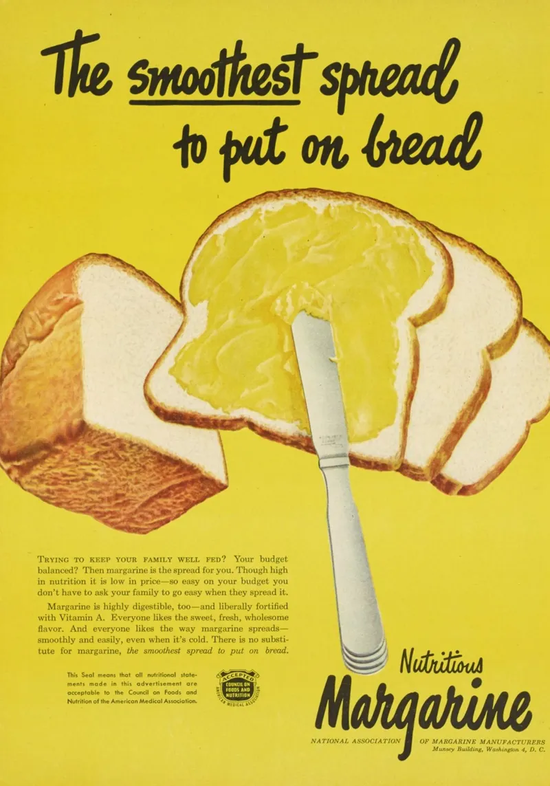 Pubblicità d'epoca della margarina - Stampa da cucina "Smooth Spread poster con telaio in legno da ClubArt
