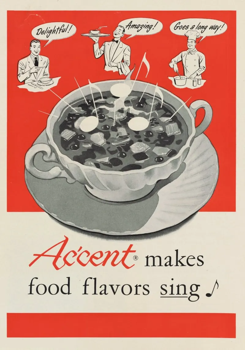 Pubblicità vintage di Ac'cent - "I sapori del cibo cantano" Arte da cucina tela con Cornice a cassetta da ClubArt